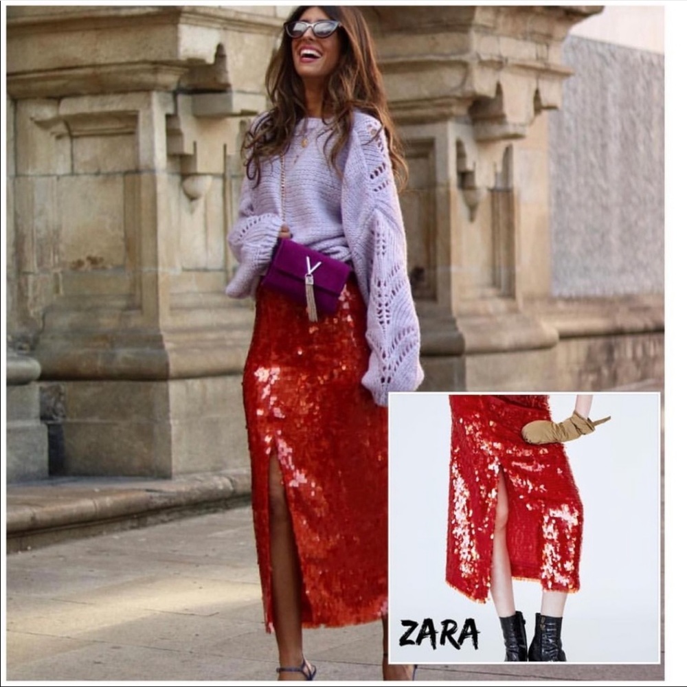 🚫SOLD Zara Red Sequin Skirt